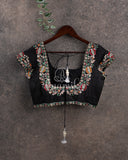 Black Banarasi Georgette saree with floral meenakari jaal weave