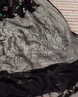 Black Banarasi Georgette saree with floral meenakari jaal weave