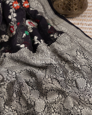 Black Banarasi Georgette saree with floral meenakari jaal weave