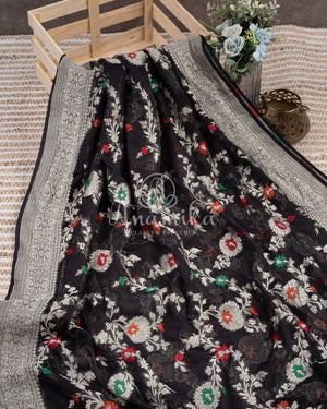 Black Banarasi Georgette saree with floral meenakari jaal weave