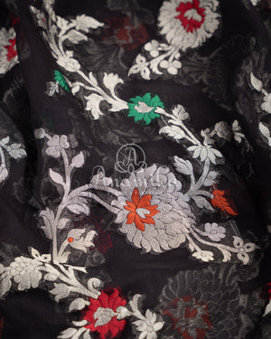 Black Banarasi Georgette saree with floral meenakari jaal weave