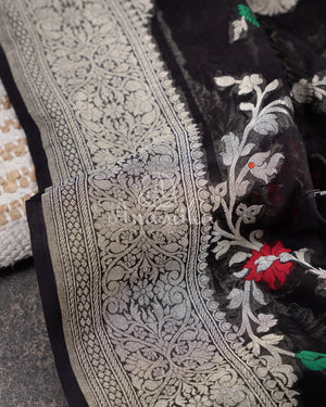 Black Banarasi Georgette saree with floral meenakari jaal weave