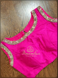 Pink sleeveless blouse with beads and sequins work