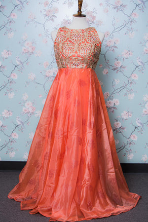 Orange floral organza long dress