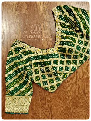 Green bandini blouse with intricate handwork