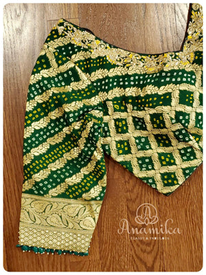 Green bandini blouse with intricate handwork