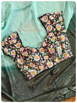 Mint green dual shaded chiffon georgette saree