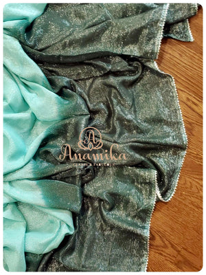 Mint green dual shaded chiffon georgette saree