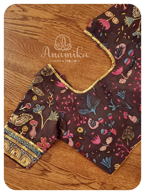 Yellow jamdaani saree with kalamkari blouse