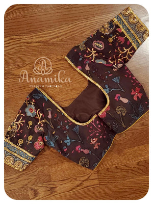 Yellow jamdaani saree with kalamkari blouse