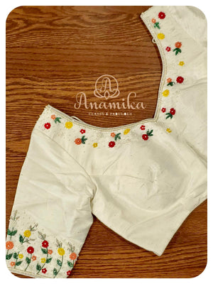 Green stripe saree with offwhite work blouse