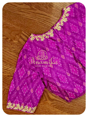 Organza Saree with Chevron pattern and ikkat blouse