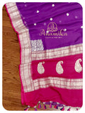 Purple-pink banaras chiffon saree set