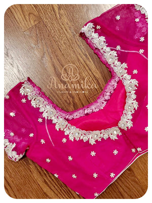 Purple-pink banaras chiffon saree set