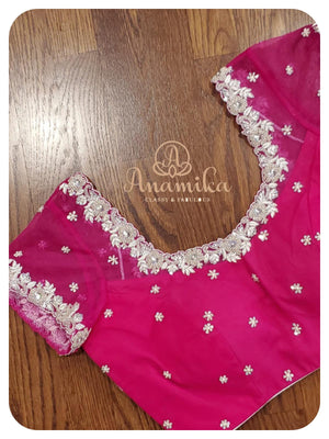 Purple-pink banaras chiffon saree set