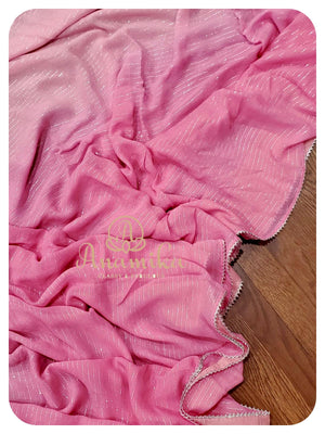 Baby pink stripe saree with designer work blouse