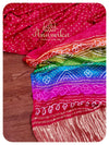 Red Bandini crepe silk saree with threadwork blouse