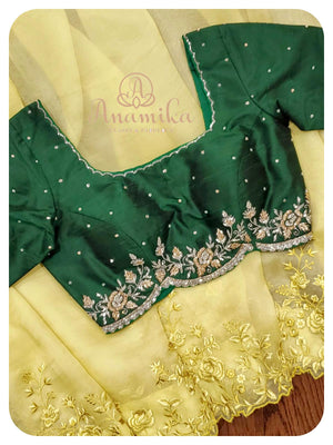 Pastel Yellow organza with green blouse