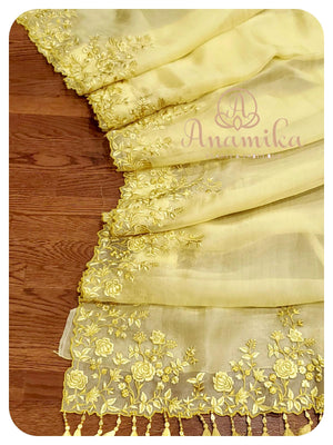 Pastel Yellow organza with green blouse
