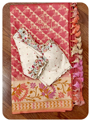 Banarsi Kora silk saree with chikankari blouse