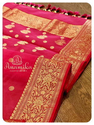 Hot pink chanderi silk saree