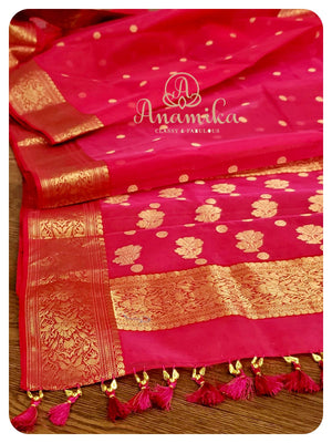 Hot pink chanderi silk saree