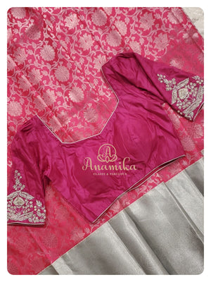 Pink Pattu saree with simple blouse