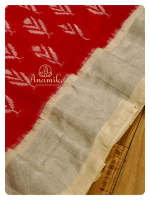 Red & Cream Classic Ikkat Silk Saree