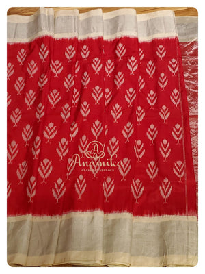 Red & Cream Classic Ikkat Silk Saree