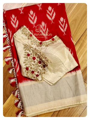 Red & Cream Classic Ikkat Silk Saree