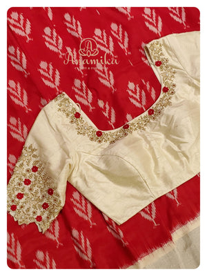Red & Cream Classic Ikkat Silk Saree