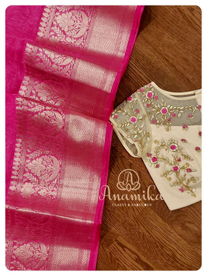 Pretty Pink Lenin Banarasi Saree