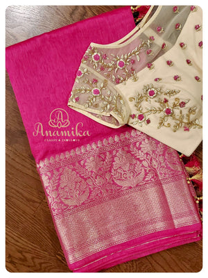 Pretty Pink Lenin Banarasi Saree