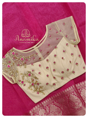 Pretty Pink Lenin Banarasi Saree