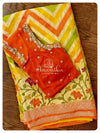 Yellow/Orange chevron printed Banarasi chiffon saree