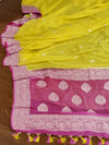 Pastel Yellow/Pink Banarasi Chiffon Saree with Pink Work blouse
