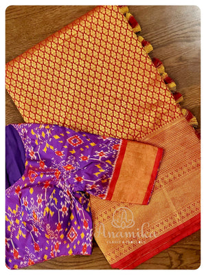 Red kanchipattu saree with patola pure silk blouse