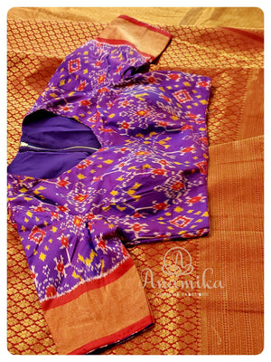 Red kanchipattu saree with patola pure silk blouse
