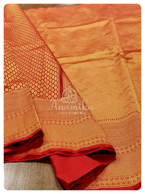 Red kanchipattu saree with patola pure silk blouse