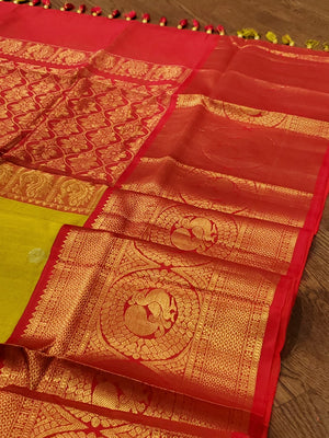 Mehendi Green Kuppadam saree with Red Kanchi Border