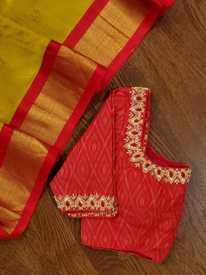 Mehendi Green Kuppadam saree with Red Kanchi Border