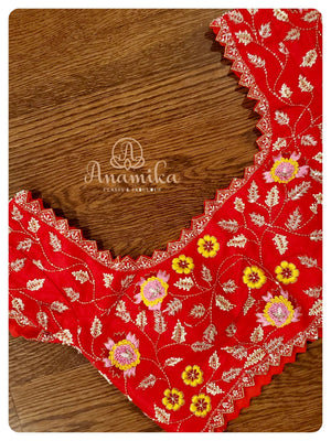 Red Banarasi Chiffon saree with heavy work blouse