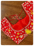 Red Banarasi Chiffon saree with heavy work blouse