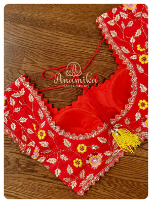 Red Banarasi Chiffon saree with heavy work blouse