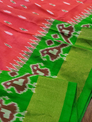 Peach/Green ikkat pochampally saree