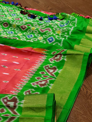 Peach/Green ikkat pochampally saree