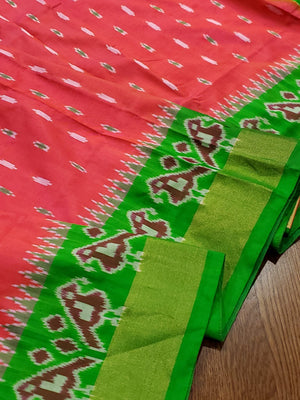 Peach/Green ikkat pochampally saree