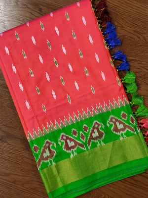 Peach/Green ikkat pochampally saree