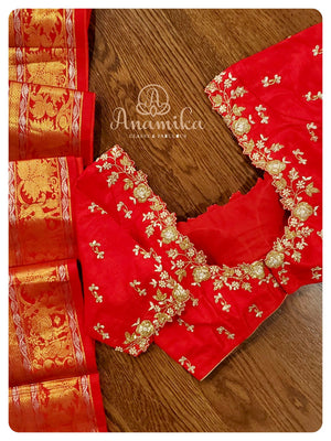 Blue/Red Kuppadam saree with Kanchi border
