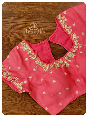 Pastel shade Kora Organza Saree with contrast peach pink blouse